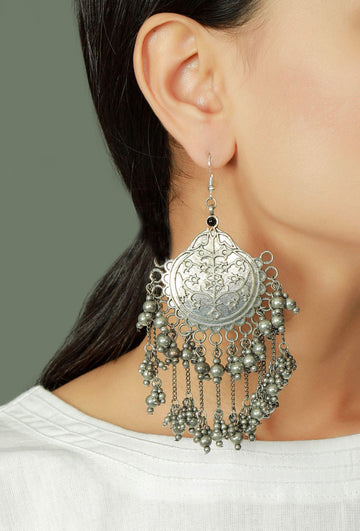 Circular Tribal Silver Plated Brass Earrings